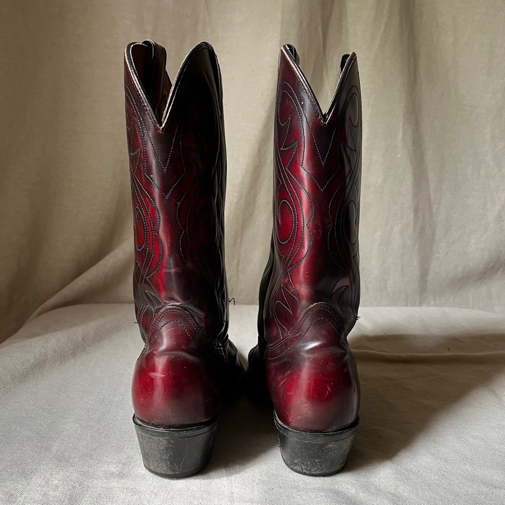 Vintage ACME Men's 8.5 EW Burgundy Leather Cowboy Western Boots Made USA - Picture 3 of 8